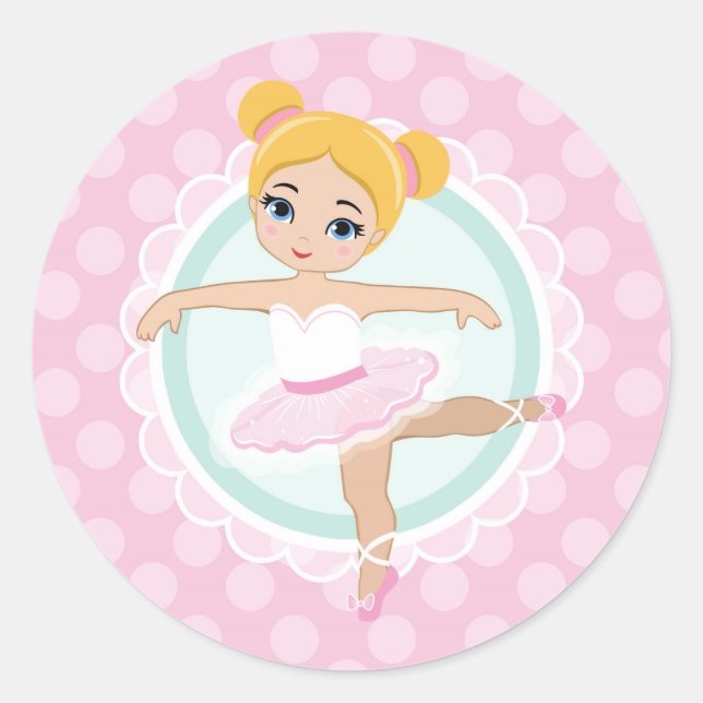 Blonde Ballerina - Pink Ballet Dancer Girl Runder Aufkleber (Vorderseite)