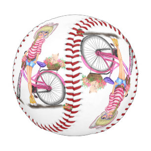 Blonde Baseball Girl mit rosa Bike