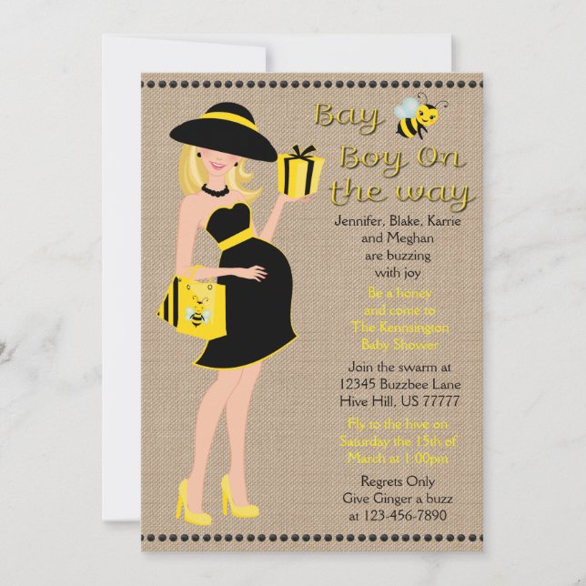 Blonde Bay Bee Boy auf dem Weg Babydusche Einladung (Vorderseite)
