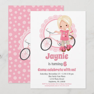 Blonde Bicycle Girl Anniversaire Invitation