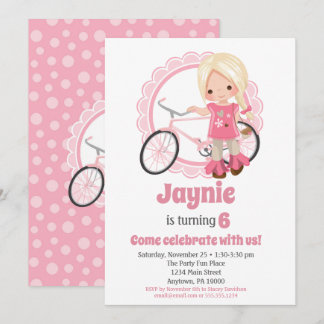 Blonde Bicycle Girl Birthday Einladung