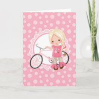 Blonde Bicycle Girl - Pink White