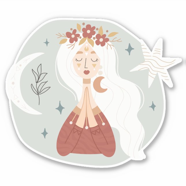 Blonde boho Kronen von Blume Sternenmoon-Stock Aufkleber (Vorderseite)