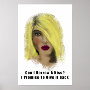 Blonde Bombshell Frau leiht sich einen Kuss Poster