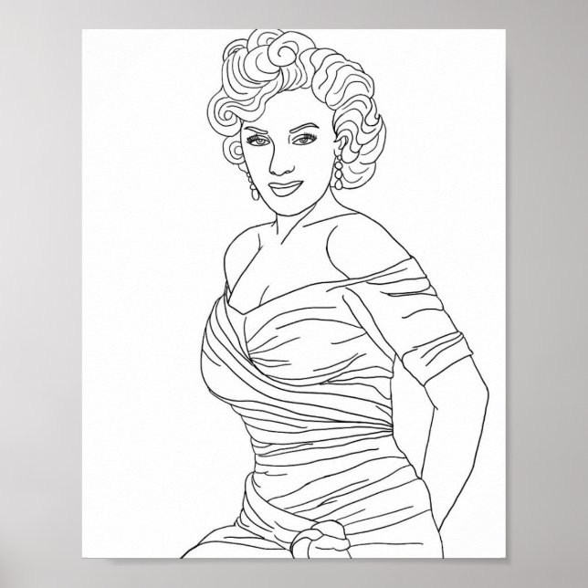 Blonde Bombshell Pinup Girl Colorpage Poster (Vorne)