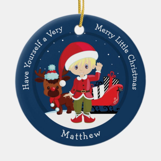 Blonde Boy Elf Keramik Ornament (Vorne)