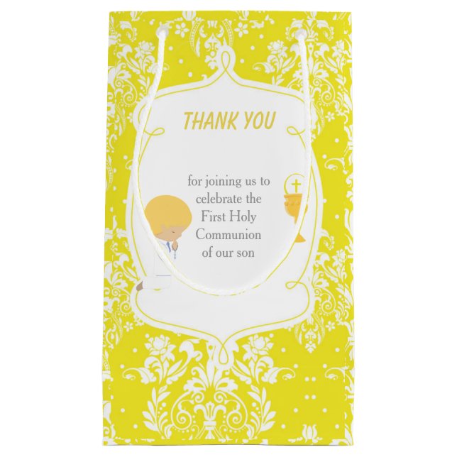 Blonde Boy First Communion Damask Kleine Geschenktüte (Vorderseite)