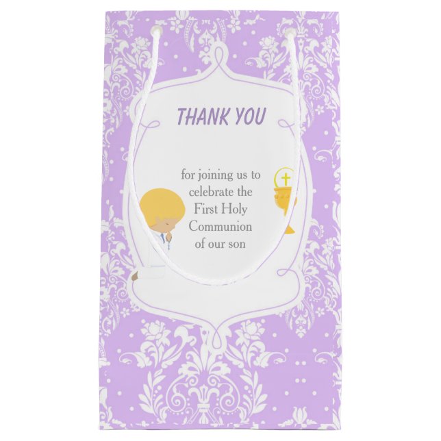 Blonde Boy First Communion Damask Kleine Geschenktüte (Vorderseite)