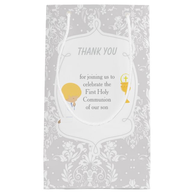 Blonde Boy First Communion Damask Kleine Geschenktüte (Vorderseite)