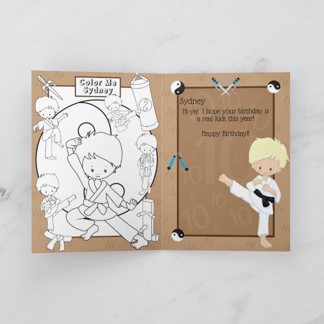 Blonde Boys Karate Coloring Page Happy Birthday Karte (Innenseite)