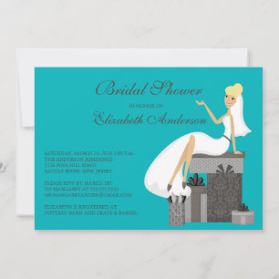 Blonde Bride Bridal Dusche Einladung Türkis