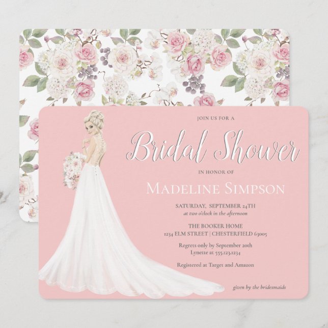 Blonde Bride Wedding Gown Brautparty Einladung (Vorne/Hinten)