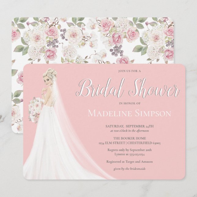 Blonde Bride Wedding Gown Brautparty Einladung (Vorne/Hinten)