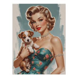 Blonde Button-Up mit niedlicher Welpe Poster