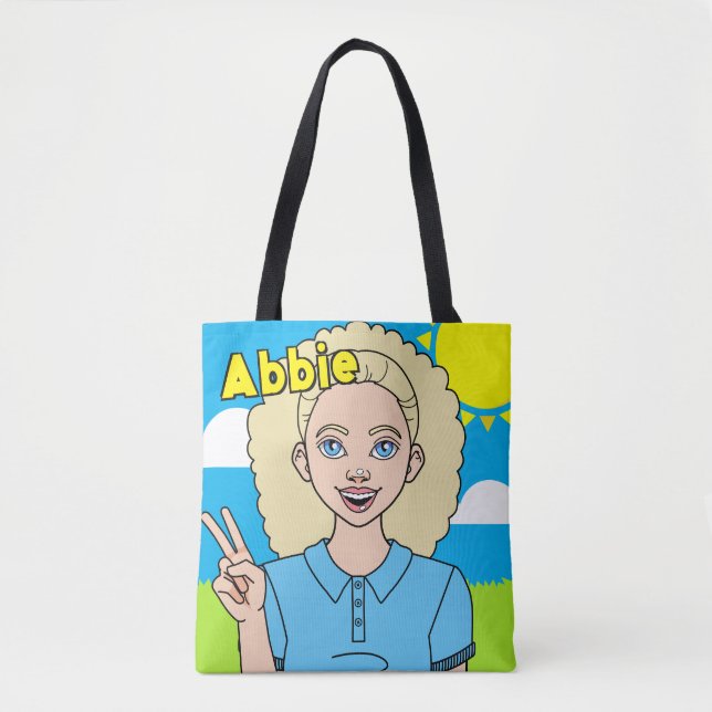 Blonde Cartoon Girl School Student Name Library Tasche (Vorderseite)