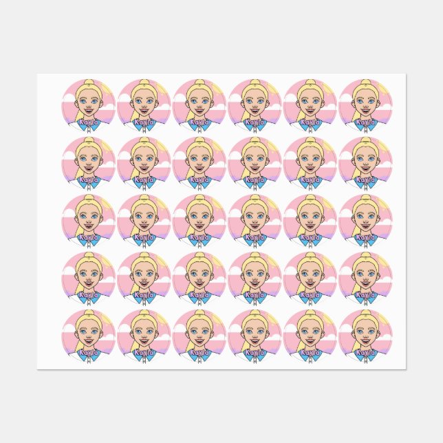 Blonde Cartoon Girl School Student Pink Girly Etiketten (Blatt)