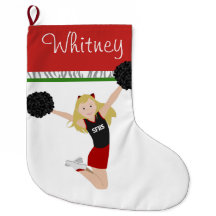 Blonde Cheerleader in Rot und Schwarz