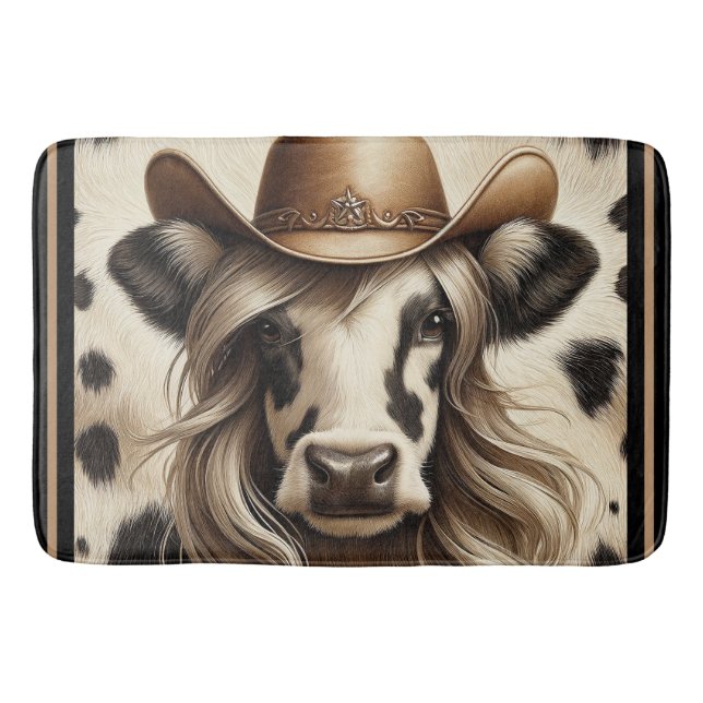 Blonde Country Cow Girl Funny Badematte (Vorderseite)