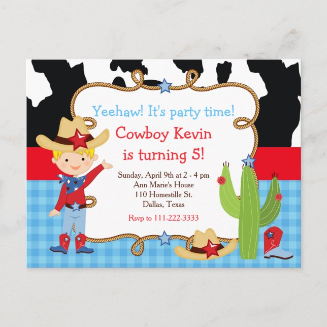Blonde Cowboy Western Geburtstagsparty Postkarte (Vorderseite)