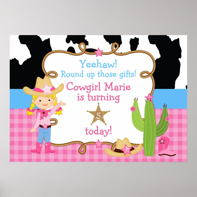 Blonde Cowgirl Western Poster d'anniversaire (Devant)