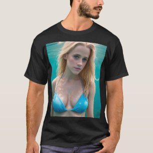 Blonde dans un T-shirt sous-marin en bikini