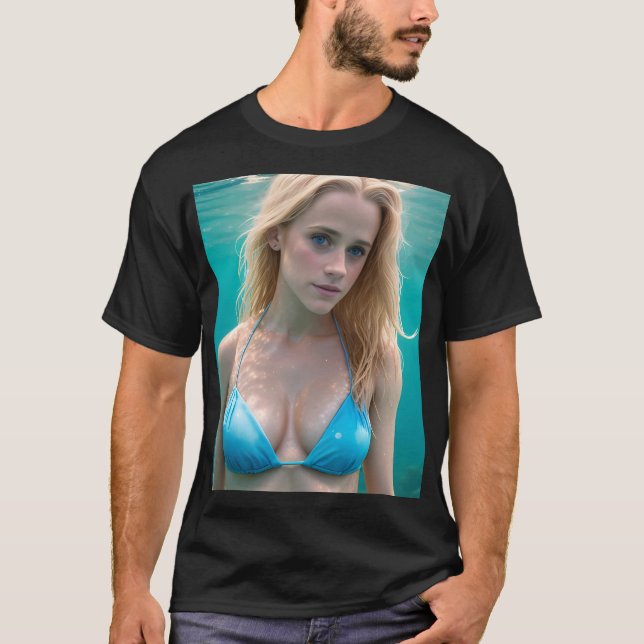 Blonde dans un T-shirt sous-marin en bikini (Devant)