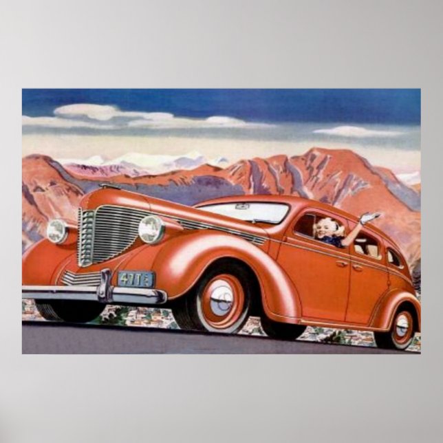Blonde des années 1930 dans une affiche de voiture (Devant)
