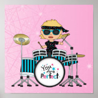 Blonde Drummer Girl with Stars on Pink
