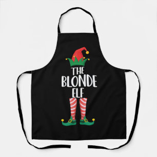 Blonde Elfe, die zur Familien-Weihnachtsfeier-Elfe Schürze