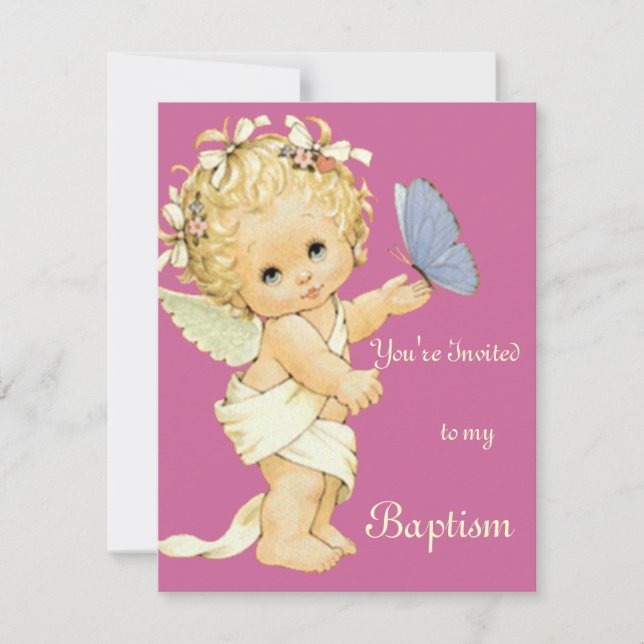 Blonde Engel Baby mit Schmetterling. Einladung (Vorderseite)