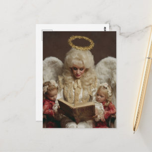 Blonde Engel-Frau liest Kindern vor Postkarte