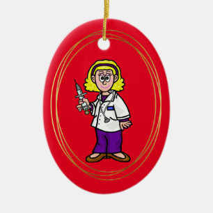 Blonde Femme Docteur Syringe Ornement de Noël