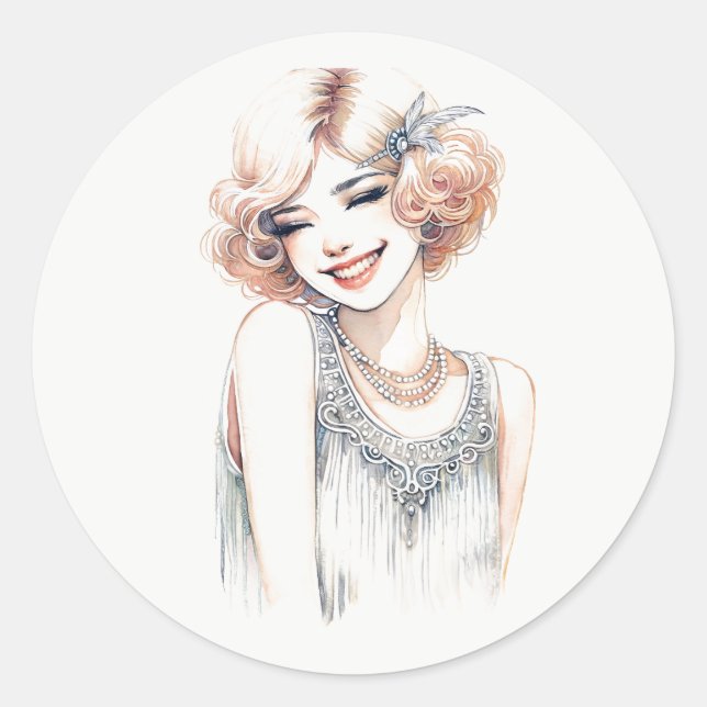 Blonde Flapper lächeln Runder Aufkleber (Vorderseite)