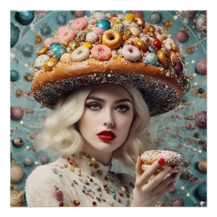 Blonde Frau auf dem Planeten Doughnuts Fantasie Poster