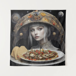 Blonde Frau auf Planet Taco Fantasy Wandteppich