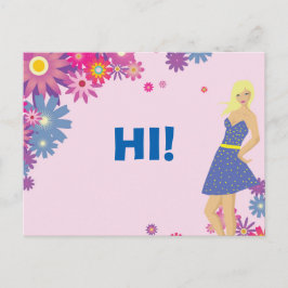 BLONDE FRAU IN BLAUE DRESS HI POSTKARTE