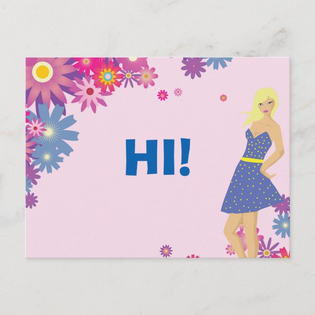 BLONDE FRAU IN BLAUE DRESS HI POSTKARTE (Vorderseite)