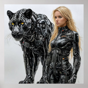 Blonde Frau in schwarzem Latexanzug Poster