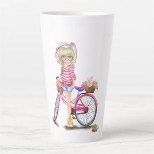Blonde Girl and Pink Bike Latte Tasse