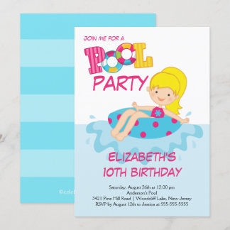 Blonde Girl Birthday Sommerpool Party Einladung