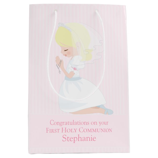 Blonde Girl Erste Kommune Geschenktasche Mittlere Geschenktüte (Vorderseite)