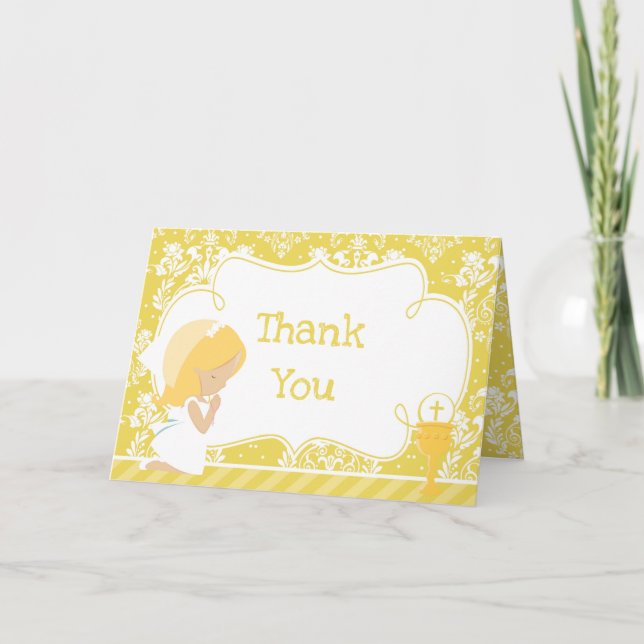 Blonde Girl First Communion 'Danke' Dankeskarte (Vorderseite)