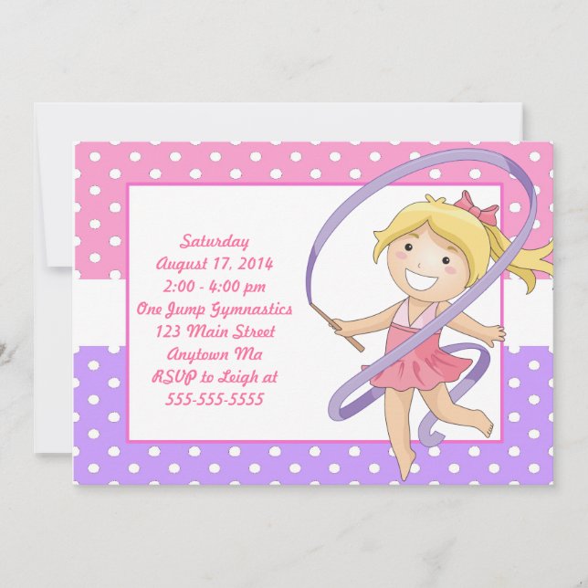 Blonde Girl Gymnastik Einladungen zum Geburtstag (Vorderseite)