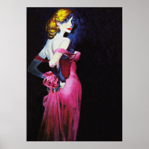 Blonde Girl in rosa Kleid Vintag Pullover Poster