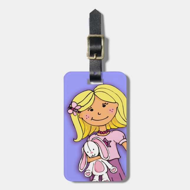 Blonde Girl lila, sonnige Kinder mit Namen Gepäckm Gepäckanhänger (Vorderseite vertikal)