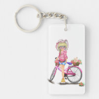 Blonde Girl mit Pink Bike Schlüsselanhänger