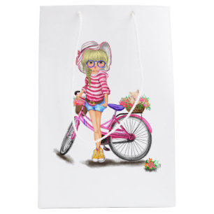 Blonde Girl mit rosa Bike Geschenktüte