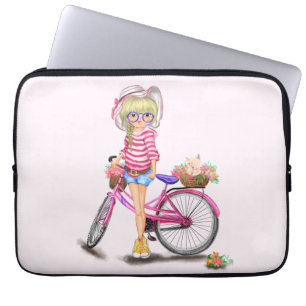 Blonde Girl mit rosa Bike Laptop-Sieb Laptopschutzhülle