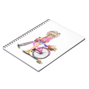 Blonde Girl mit rosa Bike Notebook Geschenk Notizblock