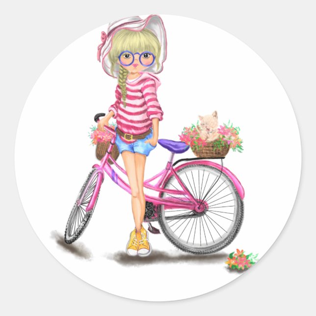 Blonde Girl mit rosa Bike Sticker (Vorderseite)